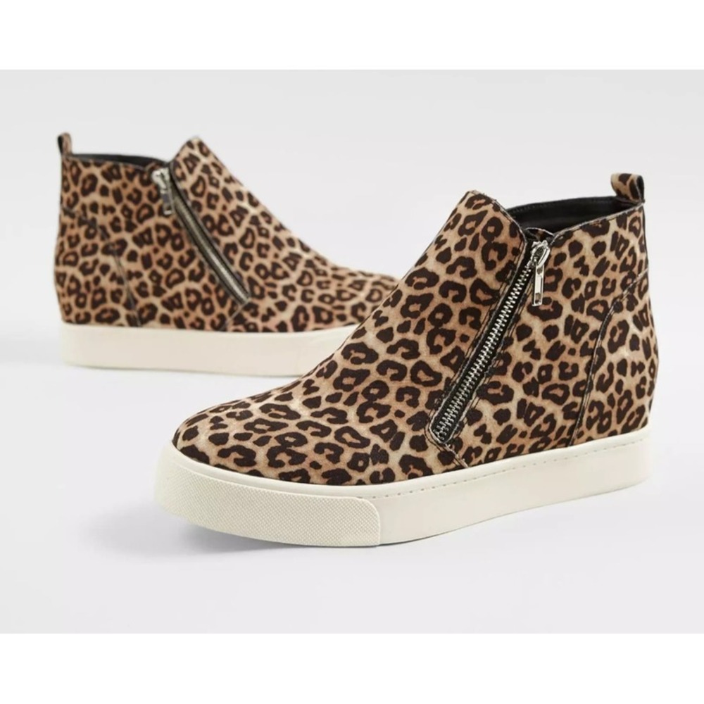 Women's Cheetah Leopard Print Wedge Ankle Boot Platform Sneakers Zippers SZ 9